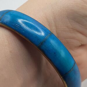 Vintage Turuqoise Colored Brass Bangle Bracelet 8in